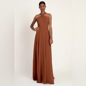 NEW Jenny Yoo "Halle" Halter Bridesmaid Dress in Terracotta Luxe Chifon size 6